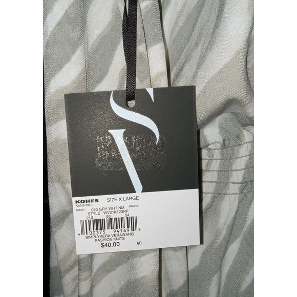 SIMPLY VERAWANG Sz XL Gray/White Zebra Print Watercolor Blouse Peplum Waist NWT - Picture 9 of 9